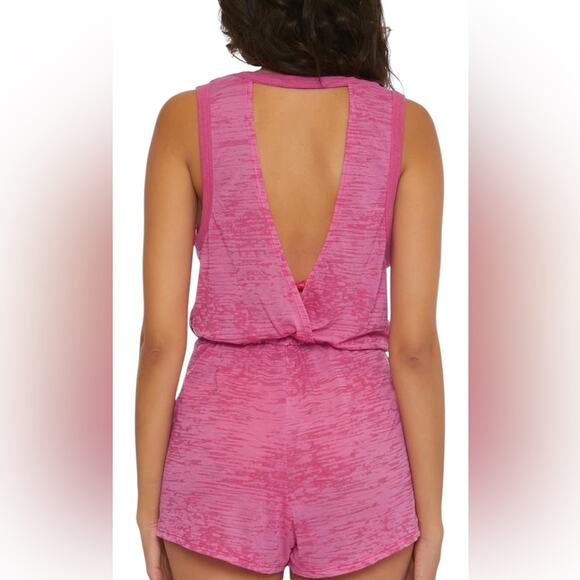 NWOT BECCA Beach Date Romper Vivid Pink – Sz Med - Picture 3 of 10